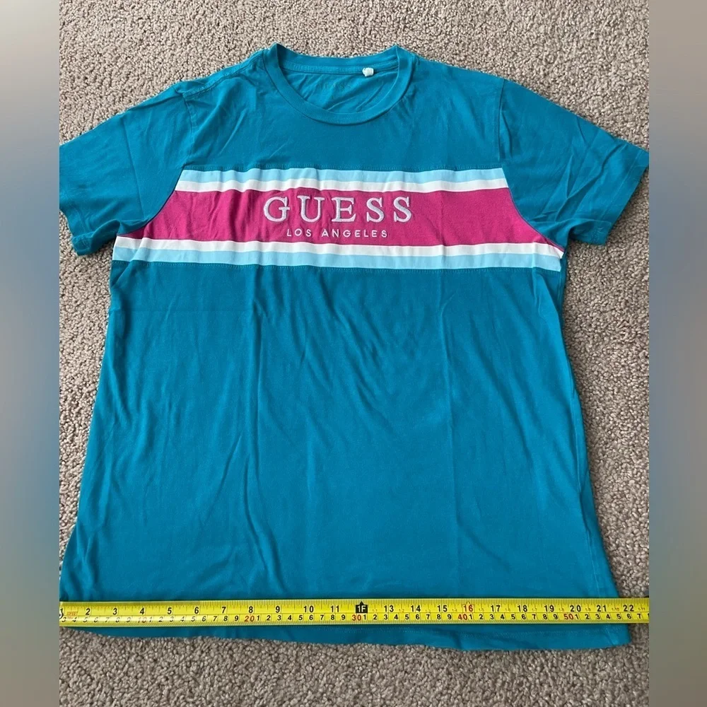 GUESS Los Angeles Blue-green Crewneck Short Sleeve Tee
